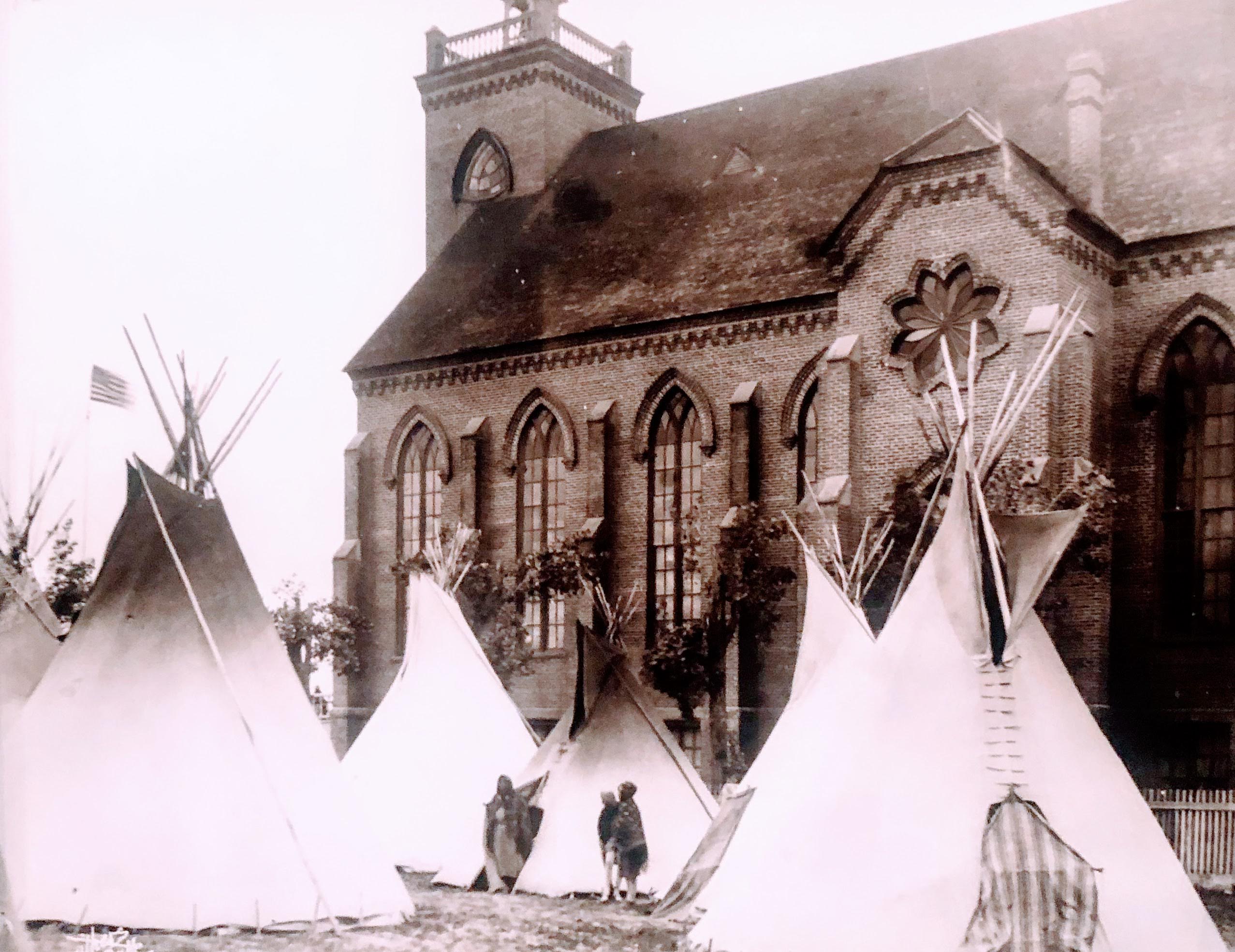 Historic photograph of tipis beside St. Ignatius Mission